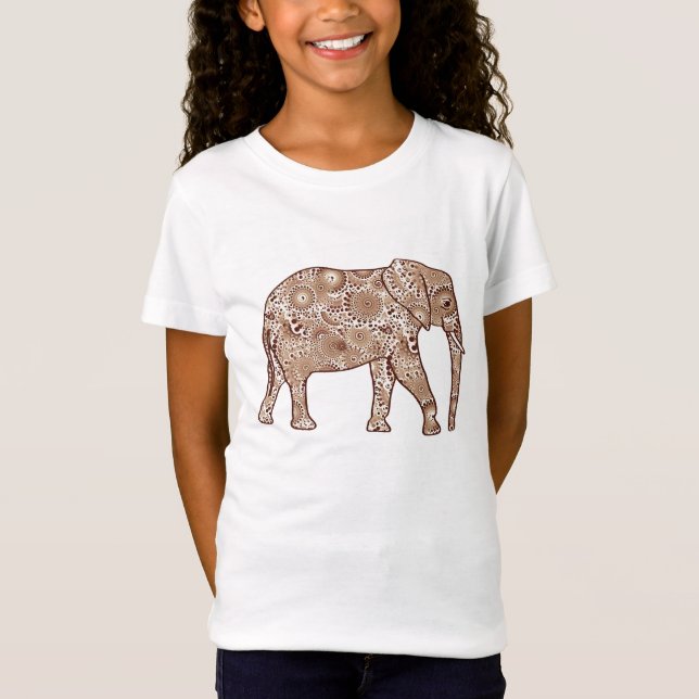 Fraktal wirbelnder Elefant - braun und taupe T-Shirt (Vorderseite)