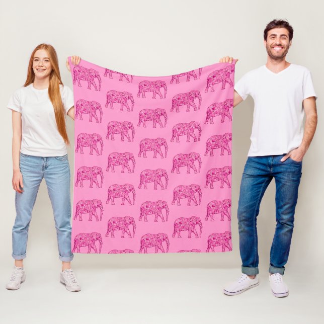 Fraktal wirbelnder Elefant, Fuchsia-Pink Fleecedecke (Beispiel)