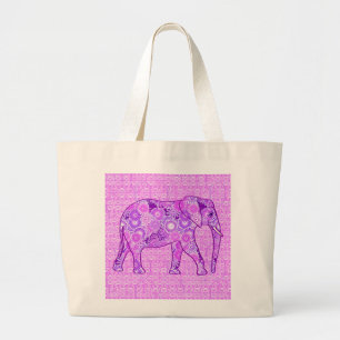 Fraktal wirbelnder Elefant - lila und orchid Jumbo Stoffbeutel