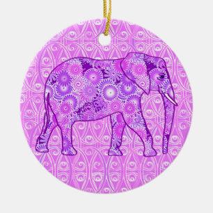 Fraktal wirbelnder Elefant - lila und orchid Keramikornament