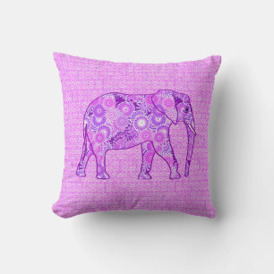 Fraktal wirbelnder Elefant - lila und orchid Kissen