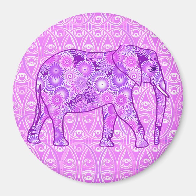 Fraktal wirbelnder Elefant - lila und orchid Magnet (Vorne)