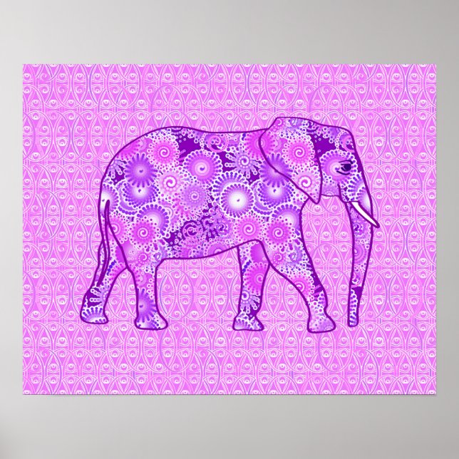 Fraktal wirbelnder Elefant - lila und orchid Poster (Vorne)