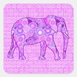 Fraktal wirbelnder Elefant - lila und orchid Quadratischer Aufkleber
