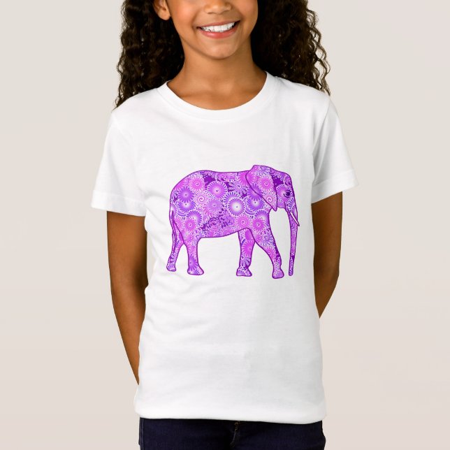 Fraktal wirbelnder Elefant - lila und orchid T-Shirt (Vorderseite)