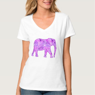 Fraktal wirbelnder Elefant - lila und orchid T-Shirt