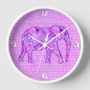 Fraktal wirbelnder Elefant - lila und orchid Uhr
