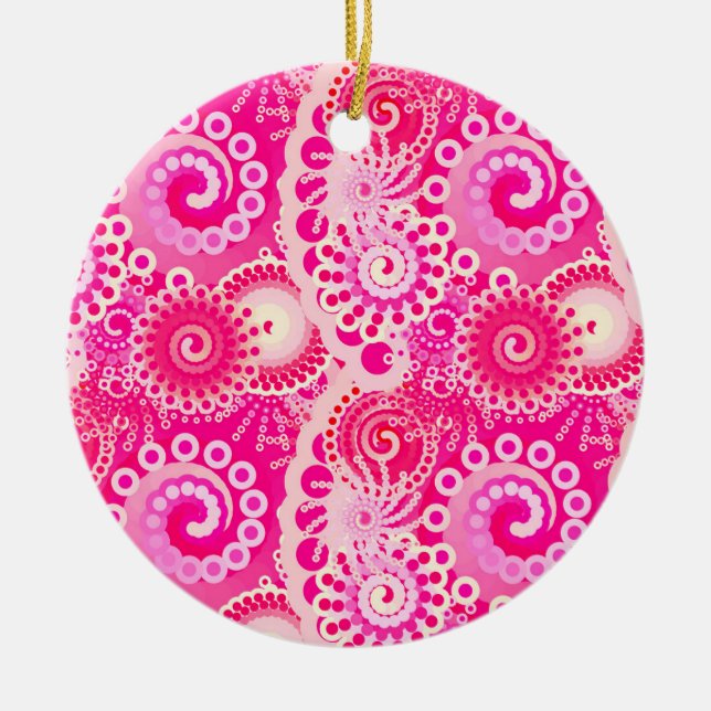 Fraktal wirlförmig, Fuchsienrosa Keramik Ornament (Vorne)
