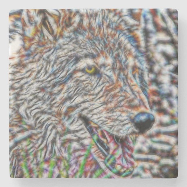 Fraktal Wolf Steinuntersetzer (Vorderseite)