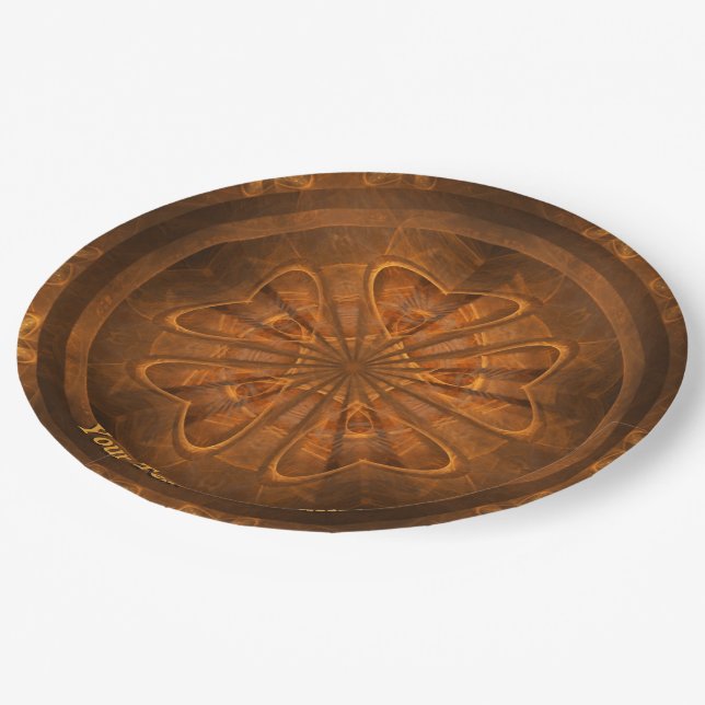 Fraktal Wood Carving Pappteller (Schrägansicht)