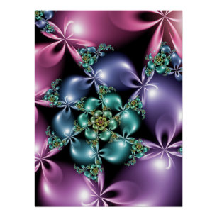 Fraktale Blumen Abstrakte Leuchtende Florale Gesta Poster