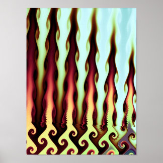 Fraktale Flammenwellen abstraktes Karmesinrot Gold Poster