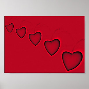 Fraktale Herzen in einer romantischen karmesinrote Poster