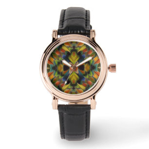 Fraktales Design von Lovebird-Federn Armbanduhr