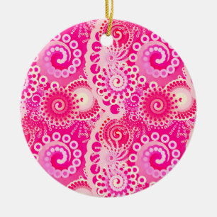Fraktales Wirbelmuster, Farbnuancen von Fuchsia-Pi Keramik Ornament