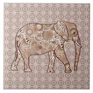 Fraktalstrudelelefant - Braun und Taupe Fliese