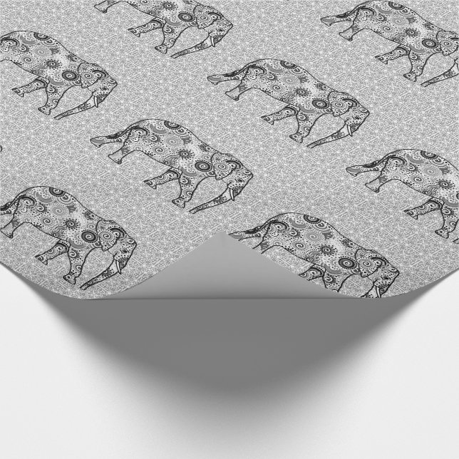 Fraktalstrudelelefant - Grau, Schwarzweiss Geschenkpapier (Ecke)