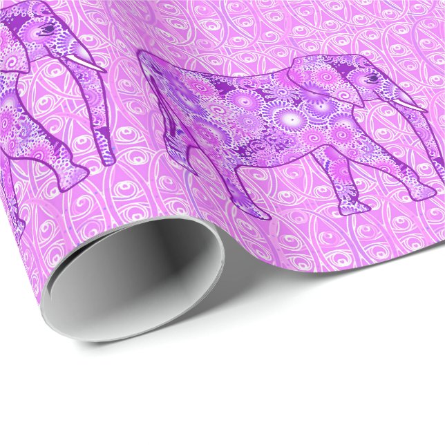 Fraktalstrudelelefant - lila und Orchidee Geschenkpapier (Rolleneckpunkt)