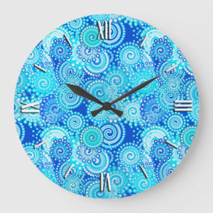 Fraktalstrudelmuster, Kobaltblau Große Wanduhr