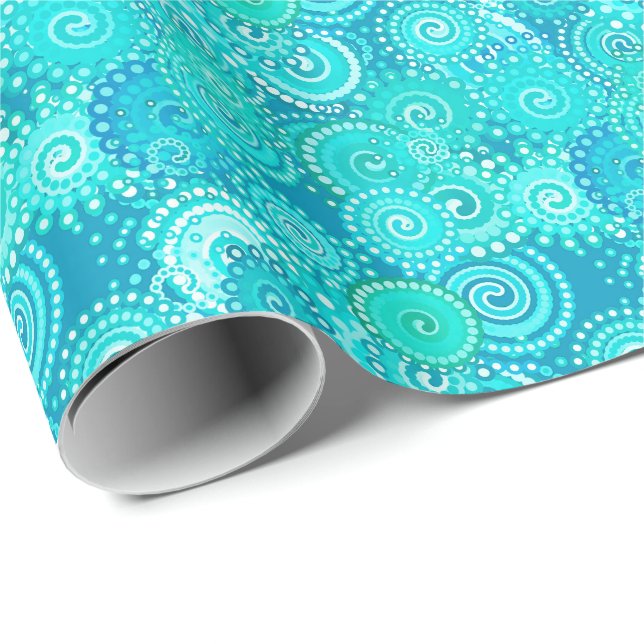 Fraktalstrudelmuster, Schatten des Ozeanblaus Geschenkpapier (Rolleneckpunkt)
