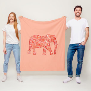Fraktalwirbel-Elefant, korallenorange und pfirsich Fleecedecke
