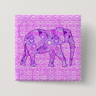 Fraktalwirbel-Elefant - lila und Orchidee Button