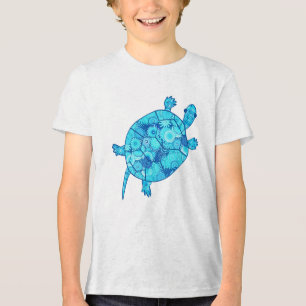 Fraktalwirbel-Schildkröte - Kobalt- und Türkisblau Tri-Blend Shirt