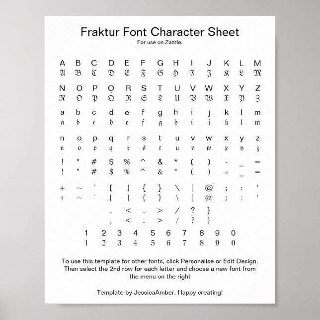 Fraktur Font Character Sheet for Zazzle Poster (Vorne)