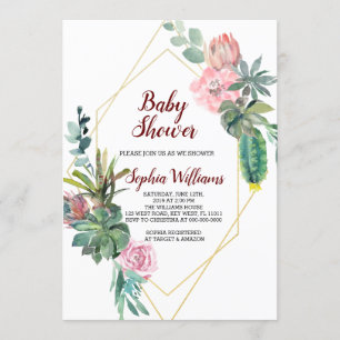 Frame Gold Boho Cactus Baby Shower Einladung