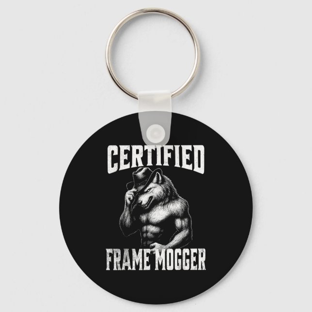 Frame Mogging - lustiges Cringe-Alpha-Wolf  Schlüsselanhänger (Vorderseite)
