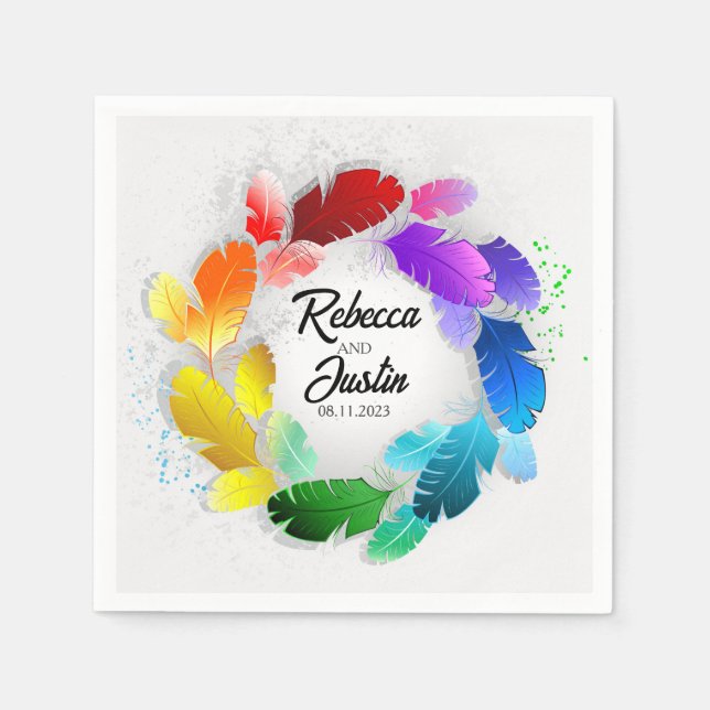 Frame Rainbow Feathers Floral Modern Boho Serviette (Vorderseite)