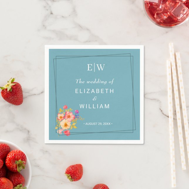  Frame with Roses, Wedding style on retro blue Serviette (Beispiel)