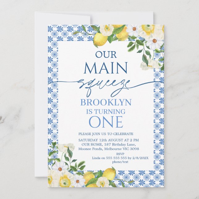 Frame Yellow Floral Lemon Main Squeeze Geburtstag Einladung (Vorderseite)