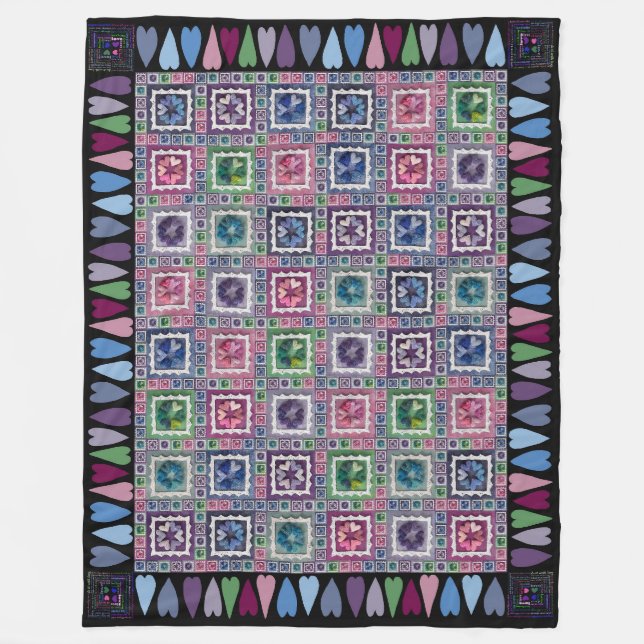 Framed Hearts Patchwork Fleece-Decke Fleecedecke (Vorderseite)