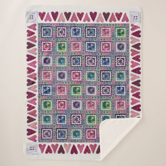 Framed Hearts Patchwork Fleece-Decke Sherpadecke (Vorderseite)