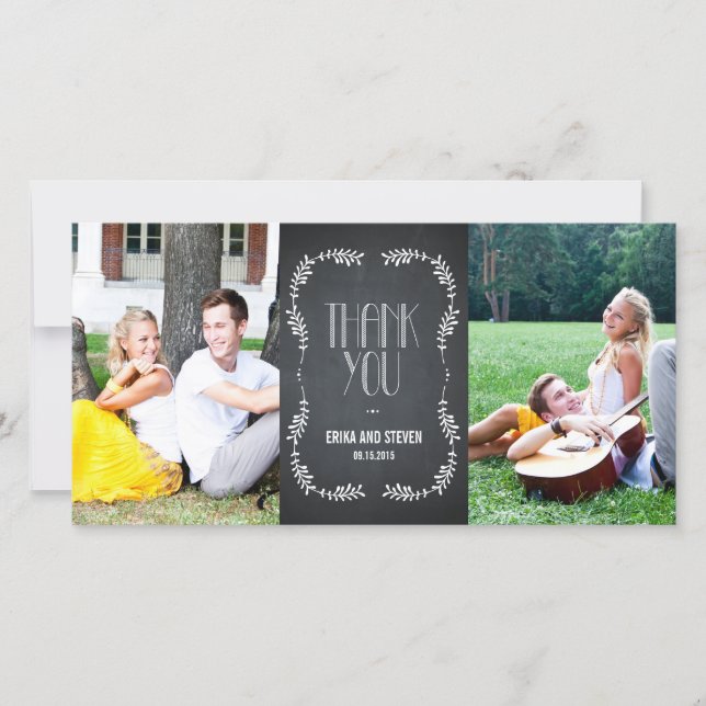 Framing-Blätter Hochzeit Dankeschön Chalkboard Kar Dankeskarte (Vorderseite)