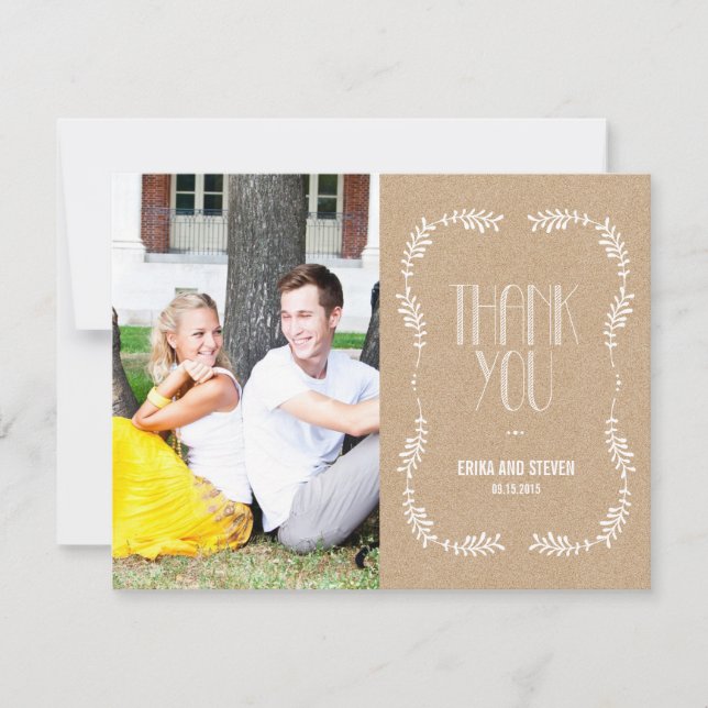 Framing Blätter Hochzeit Foto Danke Kartenskarte (Vorderseite)