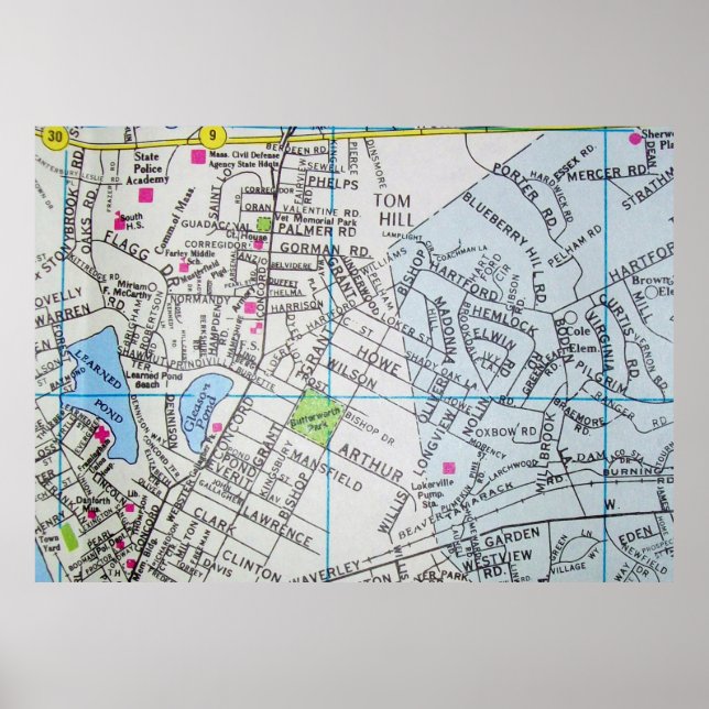 Framingham, MA Vintag Map Poster (Vorne)