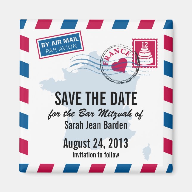 France Air Mail Bar Mitzvah Save the Date Magnet (Vorne)