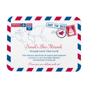 FRANCE Air Mail Bat Mitzvah Save the Date 3x4 Magnet