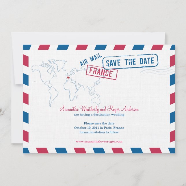 France Air Mail Wedding Save the Date (Vorderseite)