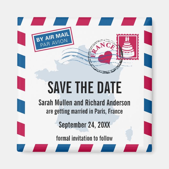 France Air Mail Wedding Save the Date Magnet (Vorne)