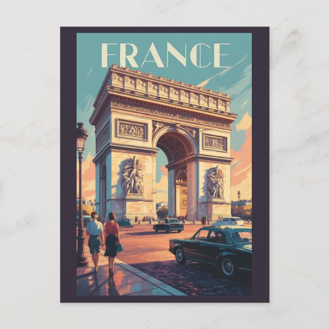 France Arc de Triomphe Travel Art Vintag Postkarte (Vorderseite)