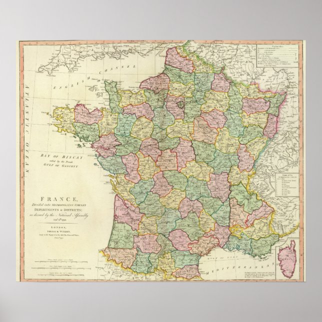 France Atlas Karte mit Bishops Poster (Vorne)