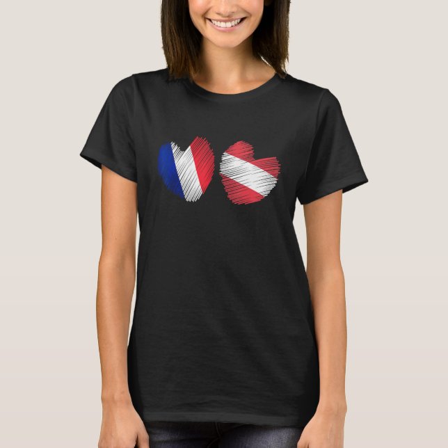 France Austria Heart French Flag Austrian Flag Gru T-Shirt (Vorderseite)