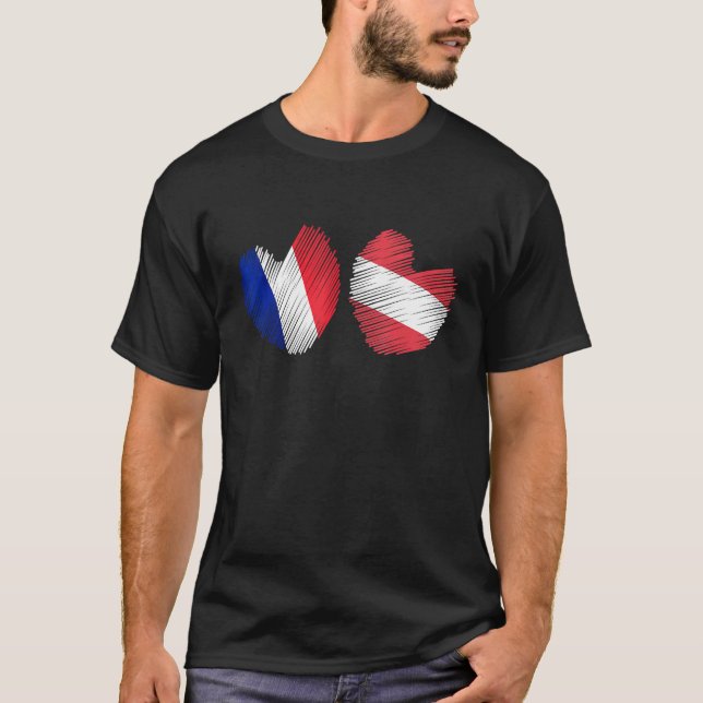 France Austria Heart French Flag Austrian Flag Gru T-Shirt (Vorderseite)