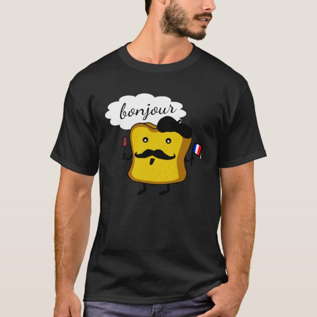 France Bonjour Baguette Red Wine Beret French T-Shirt (Vorderseite)
