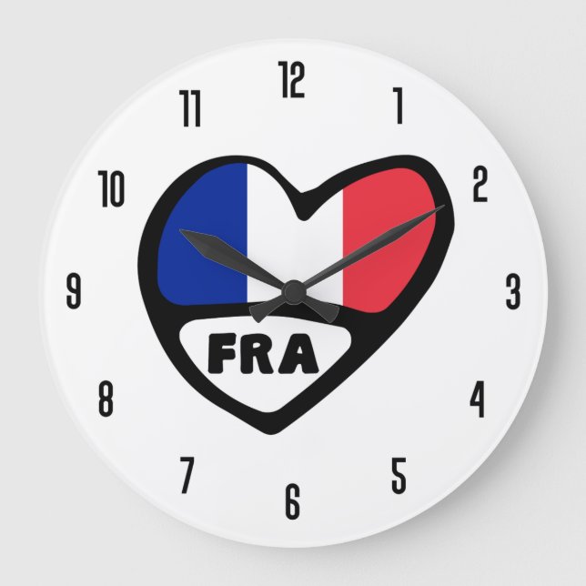 France Country Code FRA Flag Herz Große Wanduhr (Vorderseite)