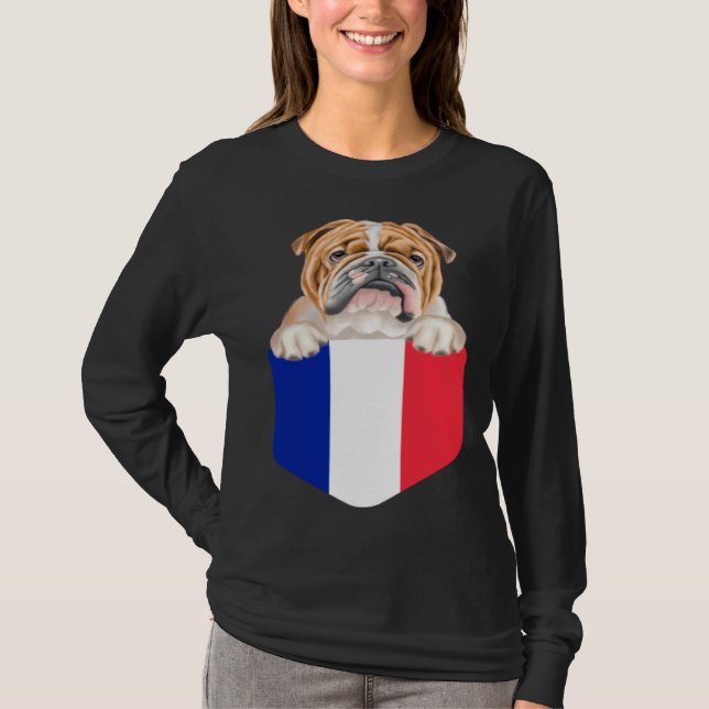 France Flag Bulldog Dog In Pocket T-Shirt (Vorderseite)