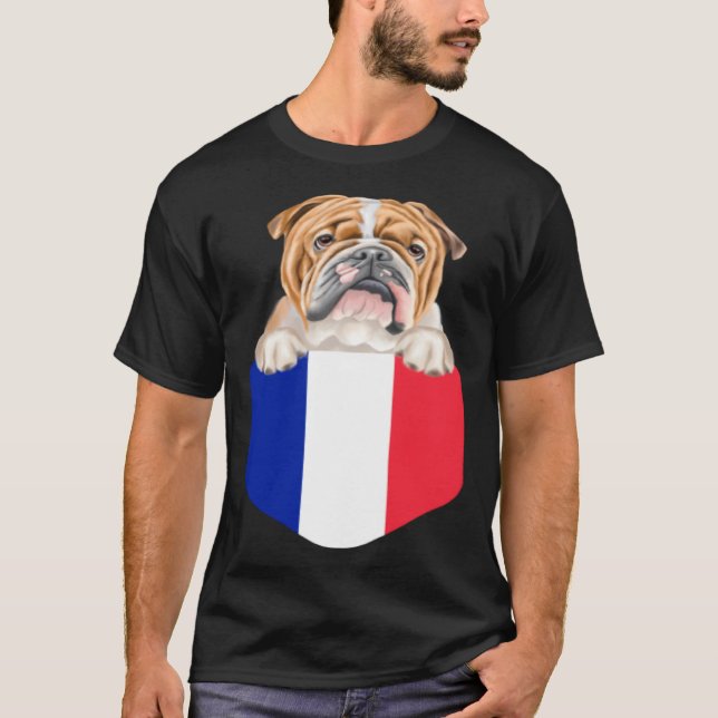 France Flag Bulldog Dog In Pocket T-Shirt (Vorderseite)